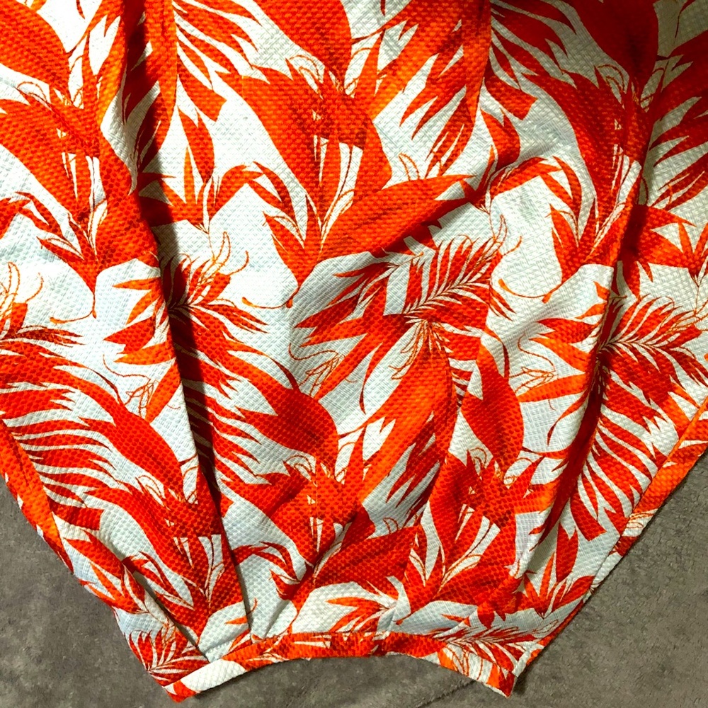MIDI SKIRT blue with orange leaf print.